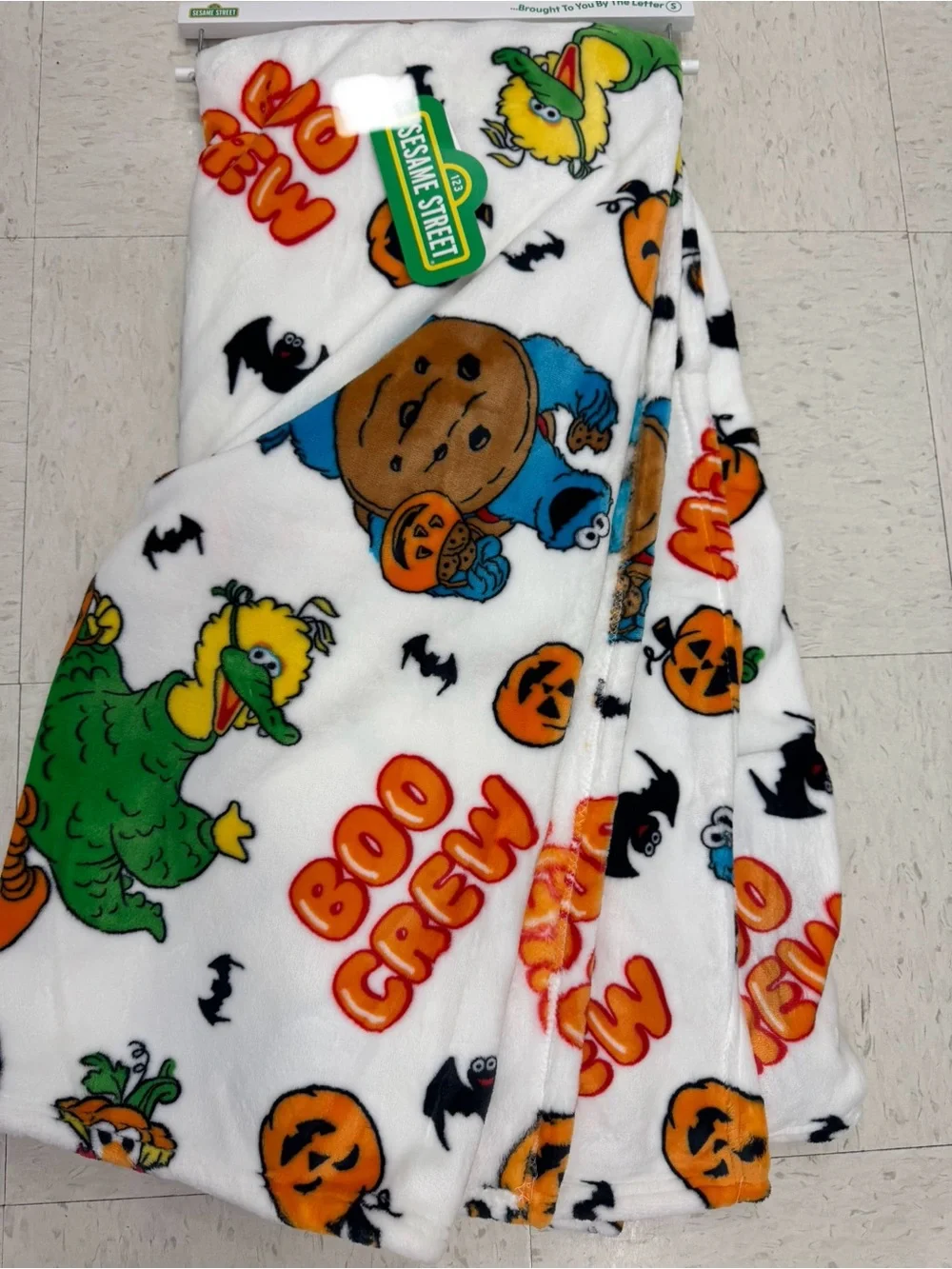 Sesame Street White Halloween Hooded Throw with Orange, Green, Black Accents